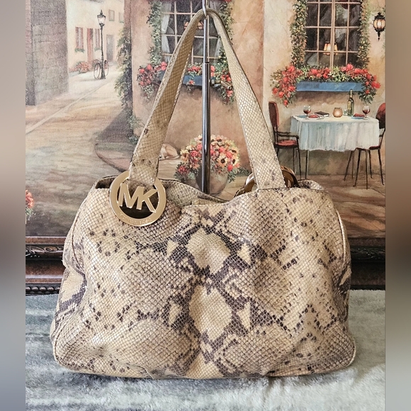 Handbags - MICHAEL KORS Fulton Python Embossed Leather Shoulder Bag $499